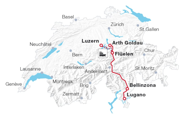 Gotthard Panorama Express mapa trasy