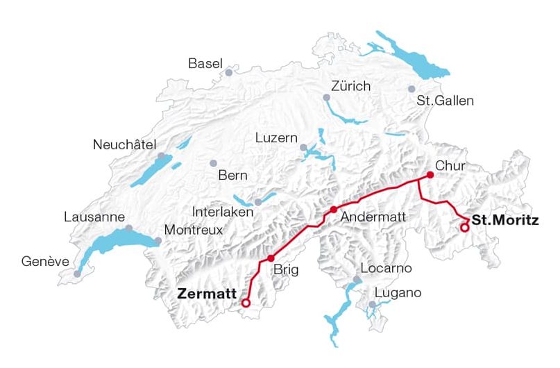 Glacier Express mapa trasy